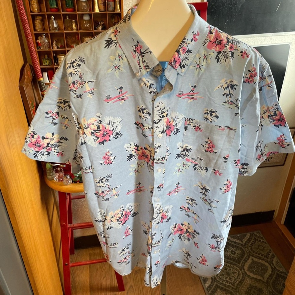 St John’s Bay Floral Tropical Blue Men's Button Down Shirt Size XXL